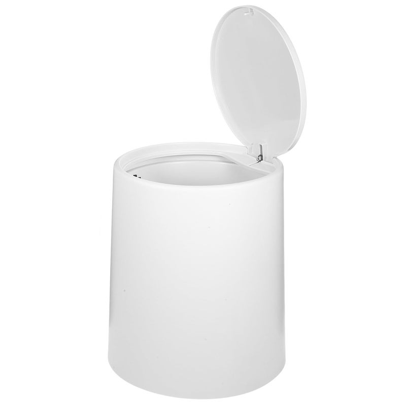 Plastic Trash Can With Press Lid 12L Medium Waste Basket For Kitchen Bathroom Living Room Gray White - Image 2