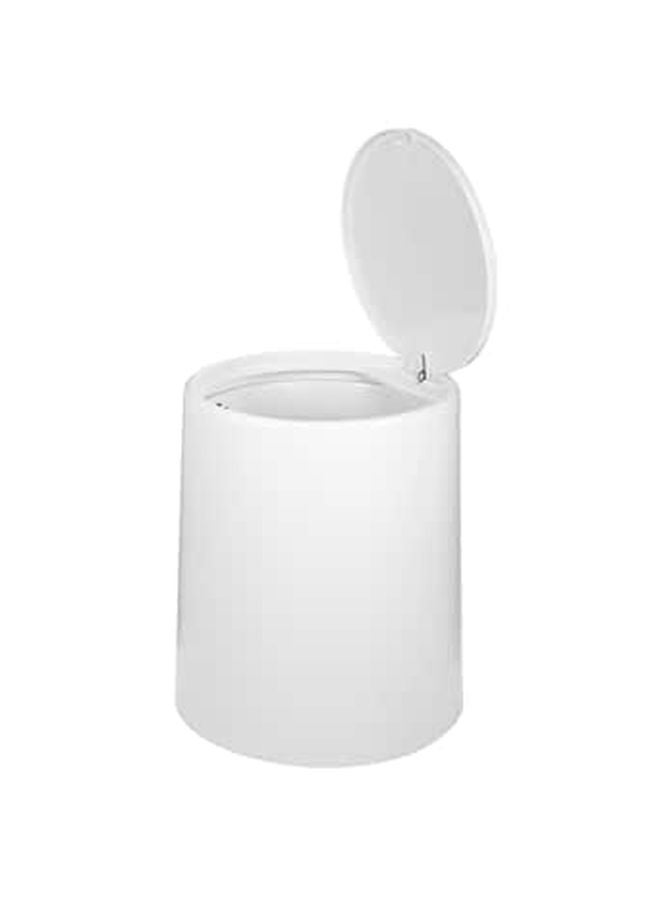 Plastic Trash Can With Press Lid 12L Medium Waste Basket For Kitchen Bathroom Living Room Gray White - Image 1