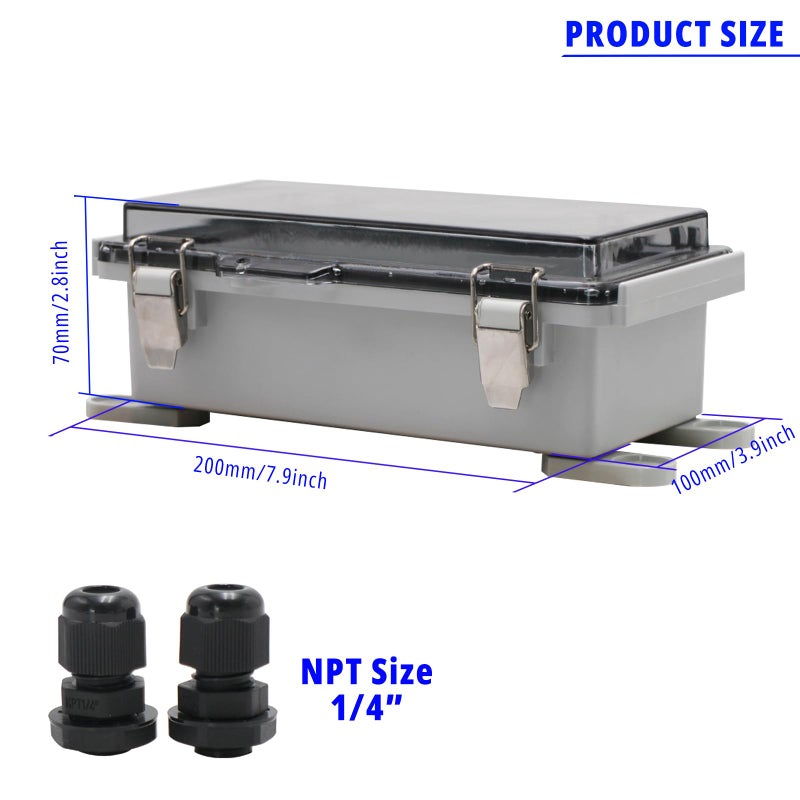 MAKERELE Small Outdoor Junction Box Waterproof Electrical IP67 Plastic Enclosure for Electrical Project with Transparent Cover Outside Size 7.9Ã—3.9Ã—2.8 inch(200Ã—100Ã—70mm) - Image 2