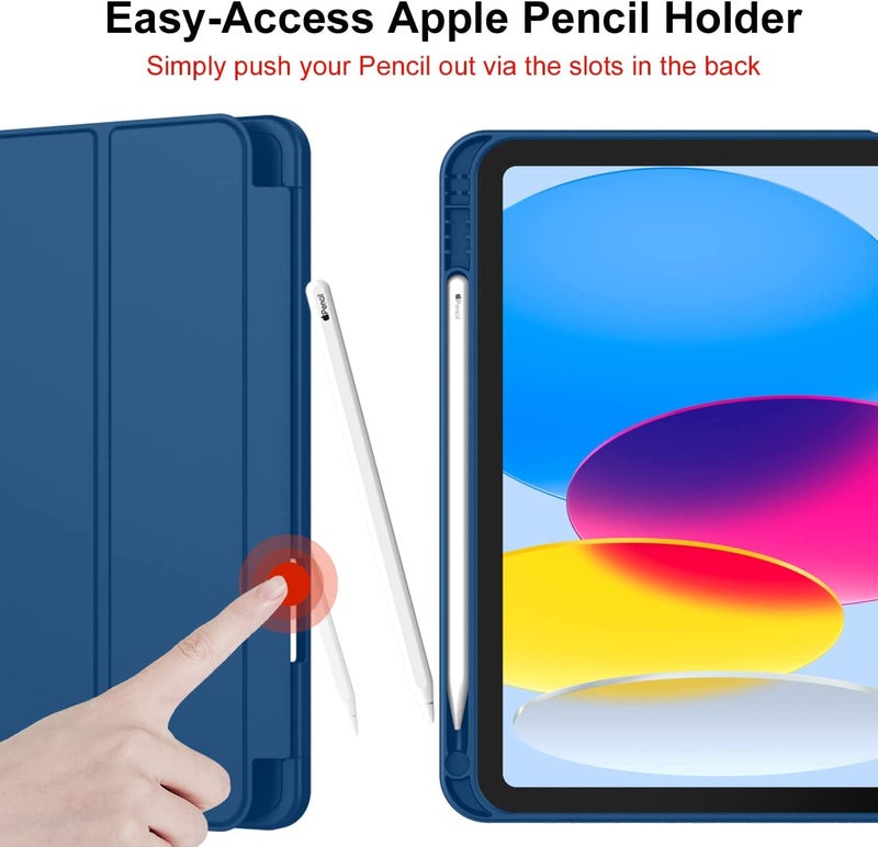 MOCA iPad 11th Gen A16 / 10th Gen 10.9 Case (2025/2022), Auto Sleep/Wake Cover, Pencil Holder, Soft TPU Back, Shockproof Rugged Slim Tri-Fold Stand Case (Navy) - Image 3