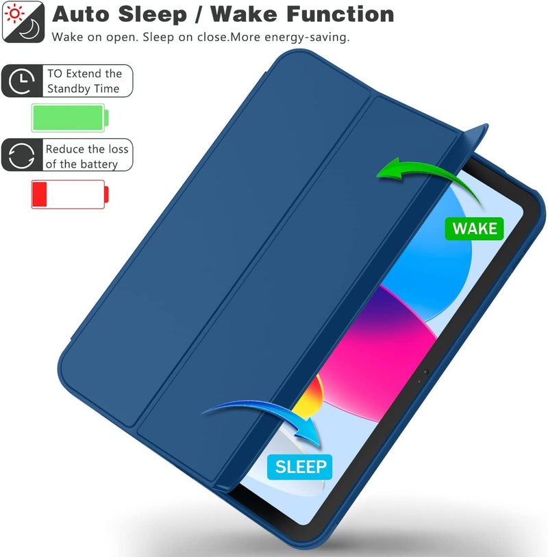 MOCA iPad 11th Gen A16 / 10th Gen 10.9 Case (2025/2022), Auto Sleep/Wake Cover, Pencil Holder, Soft TPU Back, Shockproof Rugged Slim Tri-Fold Stand Case (Navy) - Image 2