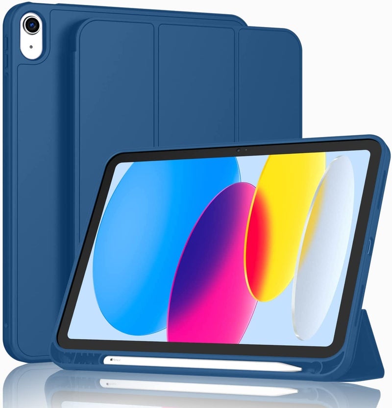 MOCA iPad 11th Gen A16 / 10th Gen 10.9 Case (2025/2022), Auto Sleep/Wake Cover, Pencil Holder, Soft TPU Back, Shockproof Rugged Slim Tri-Fold Stand Case (Navy) - Image 1