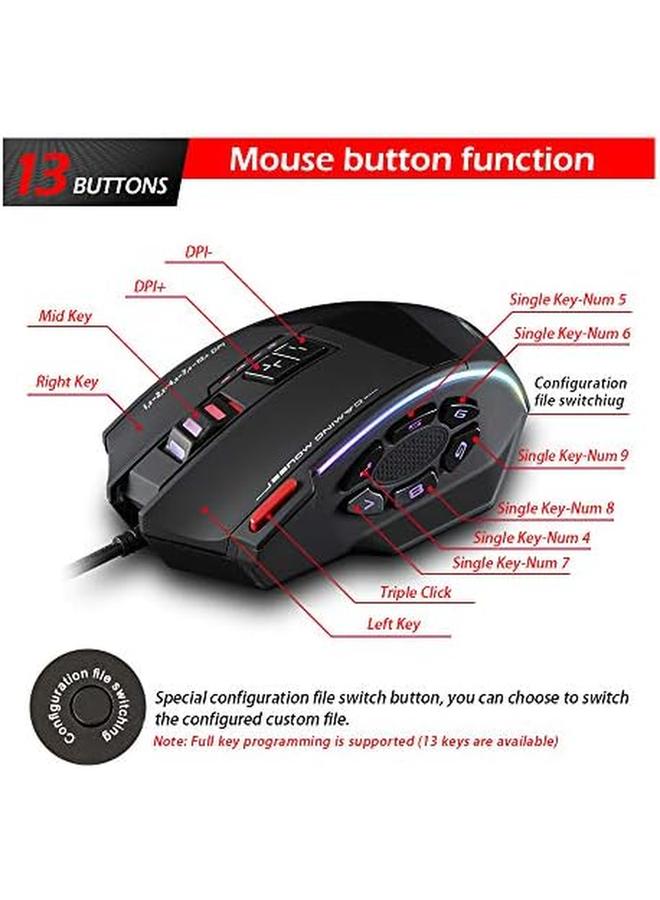 Computer Accessory C 13 Wired Gaming Mouse 13 Programming Keys Adjustable 10000Dpi Rgb Light Belt 128Kb On Board Memory Built In Counterweight Mechanism