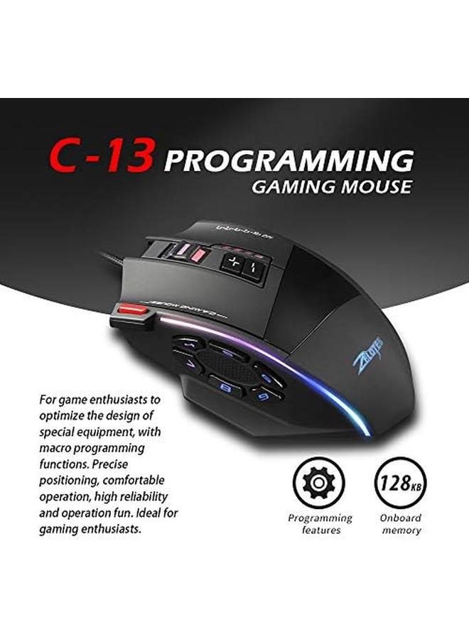 Computer Accessory C 13 Wired Gaming Mouse 13 Programming Keys Adjustable 10000Dpi Rgb Light Belt 128Kb On Board Memory Built In Counterweight Mechanism