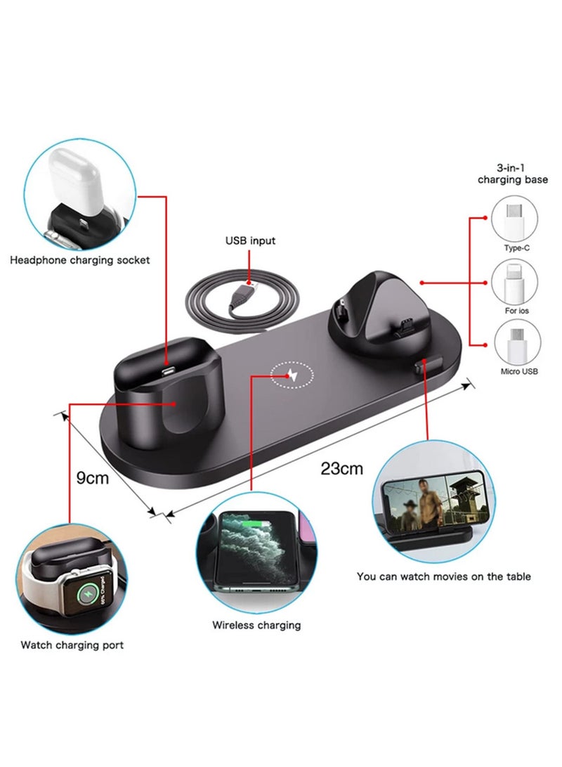 6 in 1 Wireless Charger 10W Qi Fast Charging Stand Carga Rapida Carregador Sem Fio for iPhone Apple Watch Airpods Samsung Galaxy and More - Image 3