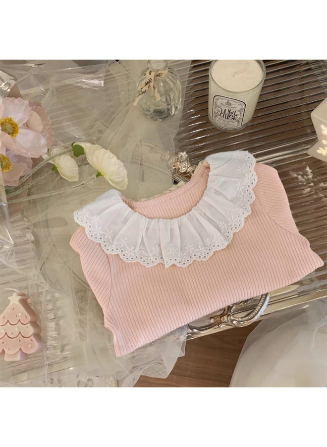 Girls' Base Shirt Spring And Autumn New Lace Crewneck Long-sleeved T-shirt Korean Style Baby Girl Stylike Inner Top