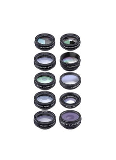 10 in 1 Phone Camera Lens Kit with 0.63X Wide Angle + 15X Macro + 198°Fisheye + 2X Telephoto + CPL + Star Filter + Radial Filter + Flow Filter + Kaleidoscope 3 + Kaleidoscope 6 Compatible