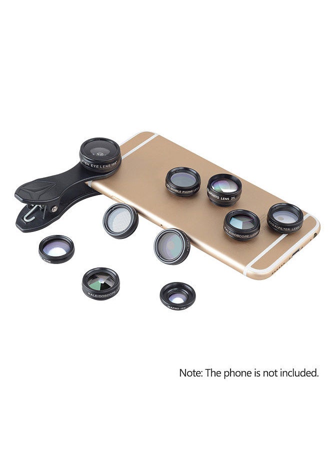 APEXEL - 10 in 1 Phone Camera Lens Kit with 0.63X Wide Angle + 15X Macro + 198°Fisheye + 2X Telephoto + CPL + Star Filter + Radial Filter + Flow Filter + Kaleidoscope 3 + Kaleidoscope 6 Compatible - Image 1