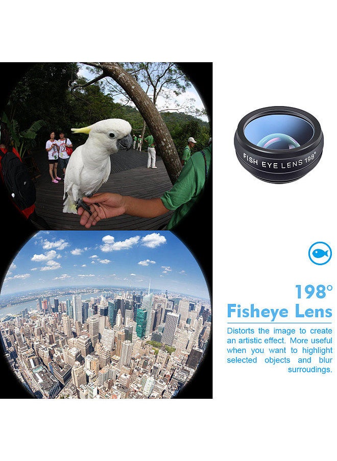 APEXEL - 10 in 1 Phone Camera Lens Kit with 0.63X Wide Angle + 15X Macro + 198°Fisheye + 2X Telephoto + CPL + Star Filter + Radial Filter + Flow Filter + Kaleidoscope 3 + Kaleidoscope 6 Compatible - Image 1