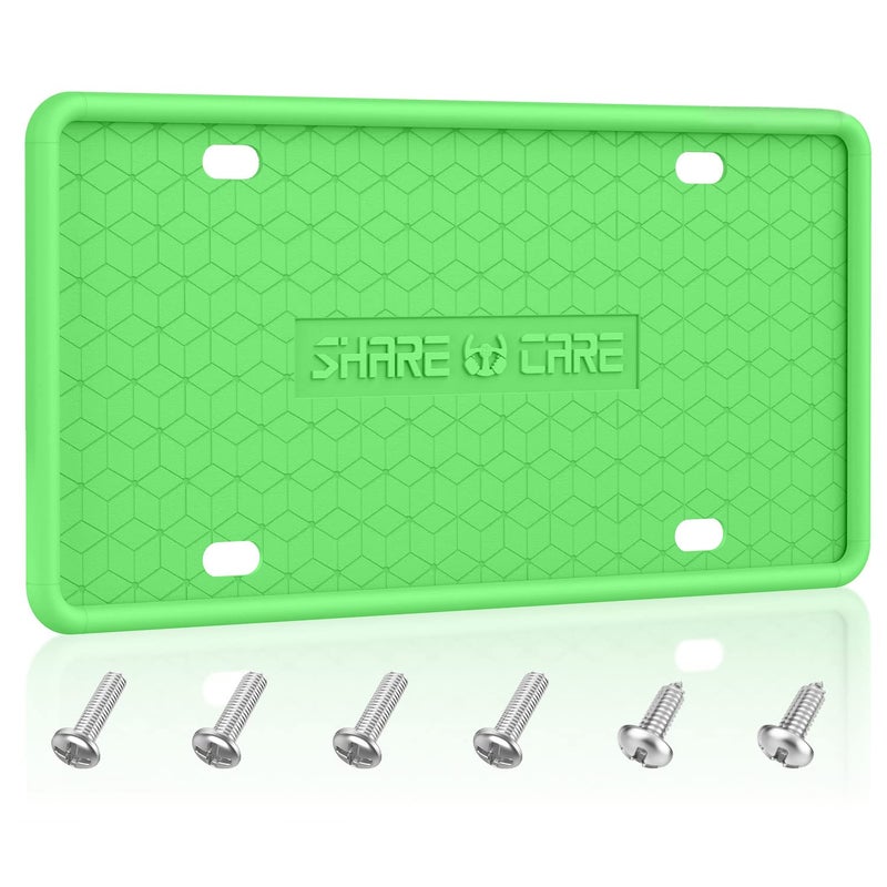 QiqaMole 1 Pack Silicone License Plate Frame Front Back License Plate Cover License Plate Bracket Holder RustProof RattleProof WeatherProof for US and CA Standard Car Green