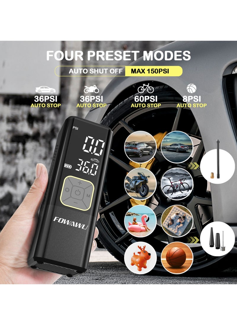 FOWAWU FOWAWU 7800mAh 150 PSI Portable Air Compressor, Cordless Tyre Inflator for Car Moto Bike Ball, Rechargeable Battery Car Tyre Pump, Dual-screen LED Dispaly, Auto Shut Off  - Image 4