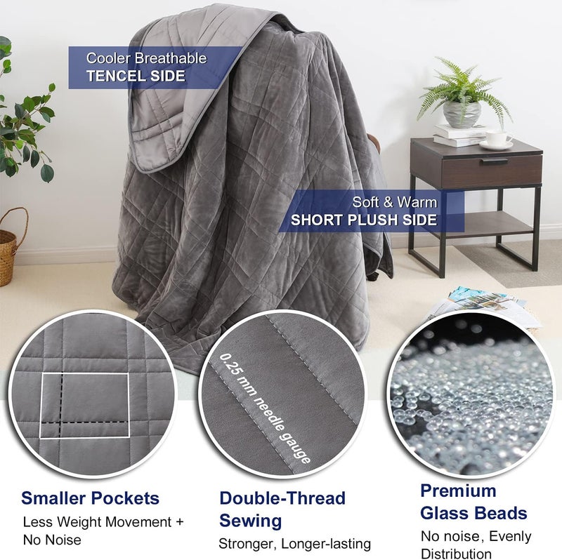 OMYSTYLE Double-Sided 15lb Weighted Blanket(60 X 80 Inches, Twin Size), Reversible Weighted Blanket for Adult with Warm Short Plush and Cool Tencel Fabric, All Season Use - Bonus Carry Bag Included - Image 3