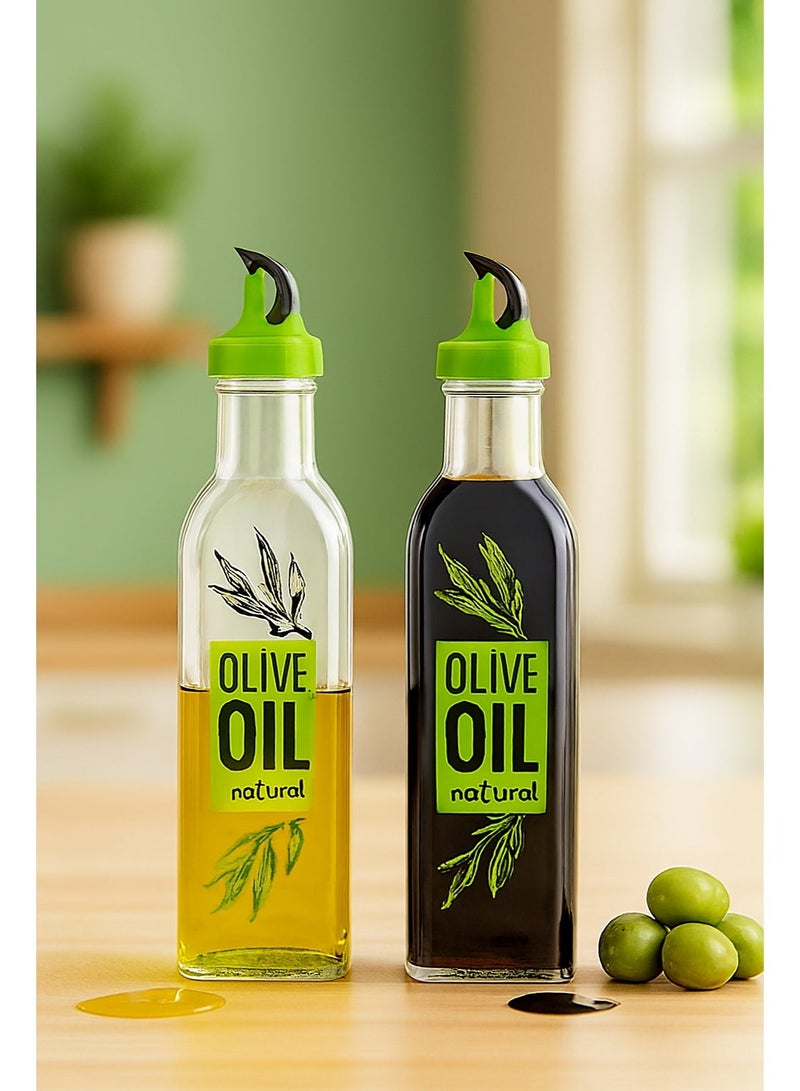كلوكس طقم مزيتة يحتوي قوارير موزع زيت زيتون وخل زجاجي فاخر 2 قطعة بغطاء صب مانع للتنقيط للمطبخ والمائدة 23 سم - Image 2