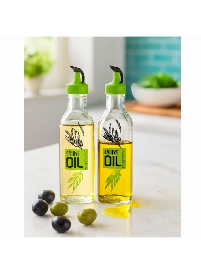 كلوكس طقم مزيتة يحتوي قوارير موزع زيت زيتون وخل زجاجي فاخر 2 قطعة بغطاء صب مانع للتنقيط للمطبخ والمائدة 23 سم - Image 1