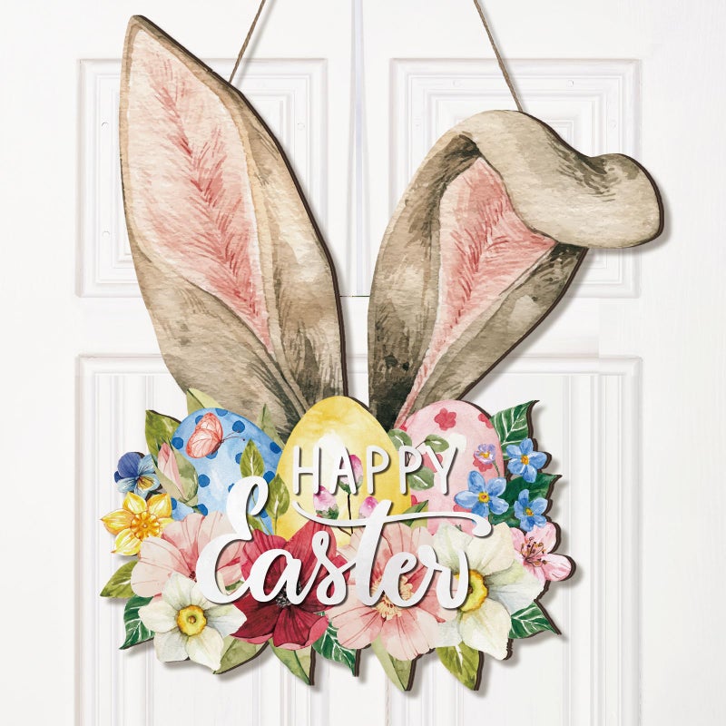 Queekay Easter He Is Risen Wreath for Front Door Religious Easter Decoration Spring Wooden Cross Door Sign Hanging Sign Christian Floral Decor for Farmhouse Front Porch Party Supplies - Image 1
