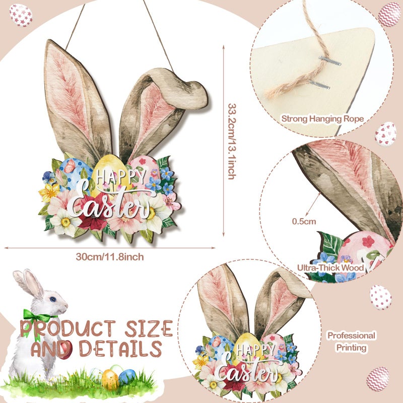 Queekay Easter He Is Risen Wreath for Front Door Religious Easter Decoration Spring Wooden Cross Door Sign Hanging Sign Christian Floral Decor for Farmhouse Front Porch Party Supplies - Image 2