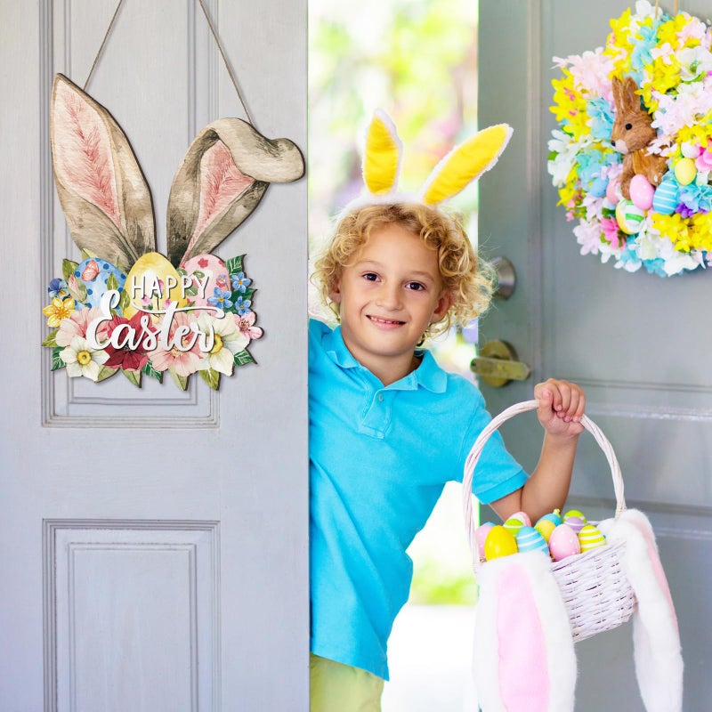 Queekay Easter He Is Risen Wreath for Front Door Religious Easter Decoration Spring Wooden Cross Door Sign Hanging Sign Christian Floral Decor for Farmhouse Front Porch Party Supplies - Image 4