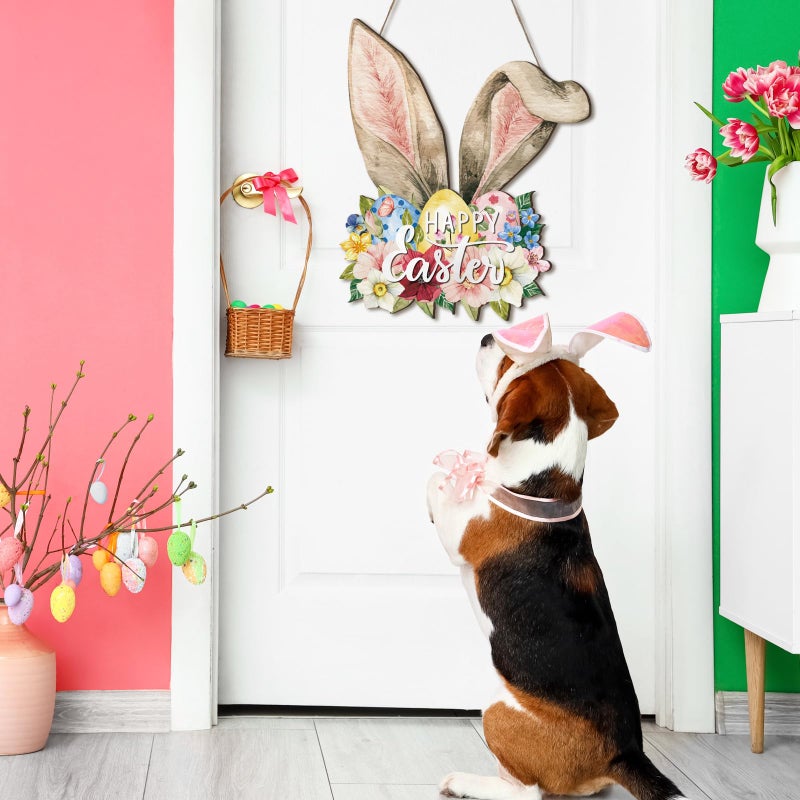Queekay Easter He Is Risen Wreath for Front Door Religious Easter Decoration Spring Wooden Cross Door Sign Hanging Sign Christian Floral Decor for Farmhouse Front Porch Party Supplies - Image 3