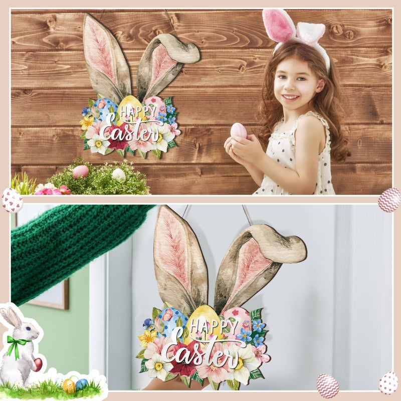Queekay Easter He Is Risen Wreath for Front Door Religious Easter Decoration Spring Wooden Cross Door Sign Hanging Sign Christian Floral Decor for Farmhouse Front Porch Party Supplies - Image 5