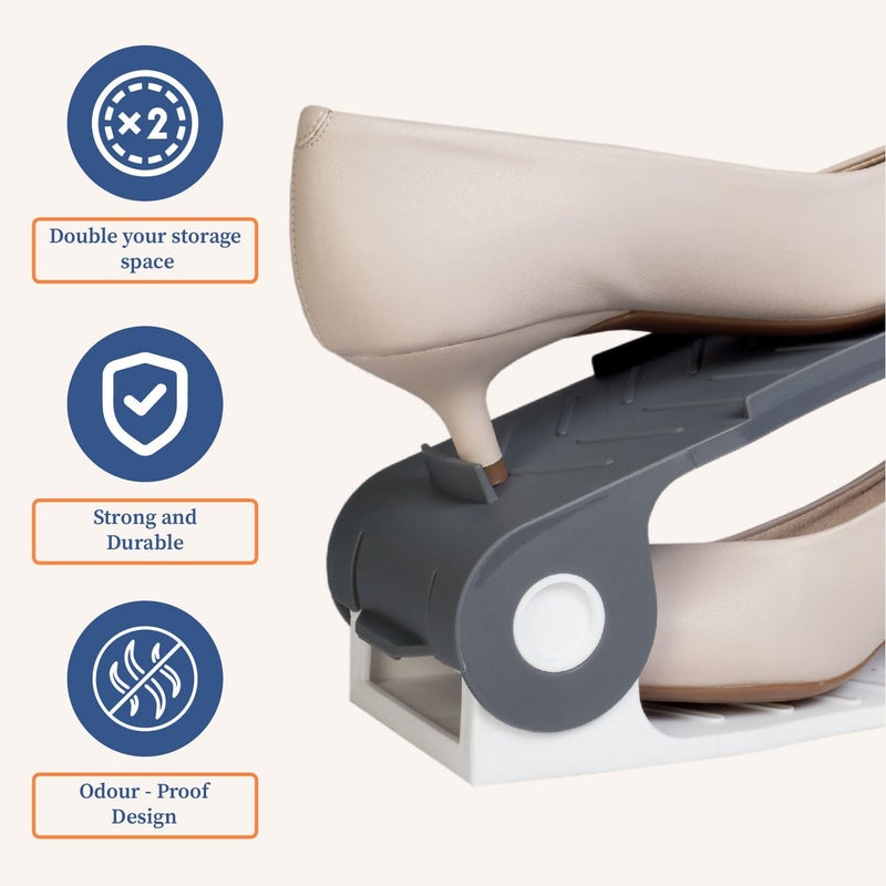 JEJDA Plastic Shoe Slots Organizer Space Saver Double Deck Shoe Rack Adjustable Shoe Slots for Closet Organization Pack of 2 - Image 3