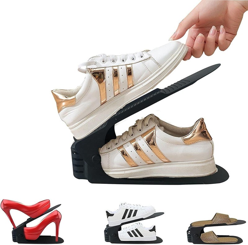 JEJDA Plastic Shoe Slots Organizer Space Saver Double Deck Shoe Rack Adjustable Shoe Slots for Closet Organization Pack of 2 - Image 1