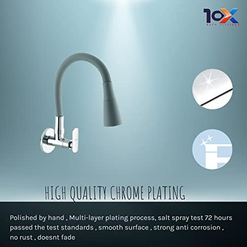 10X Sink Tap for Kitchen BL-8756 - Flexible Neck Dual Flow Grey 2 Function Shower/Foam Flow Wall Mount - Chrome - Image 2
