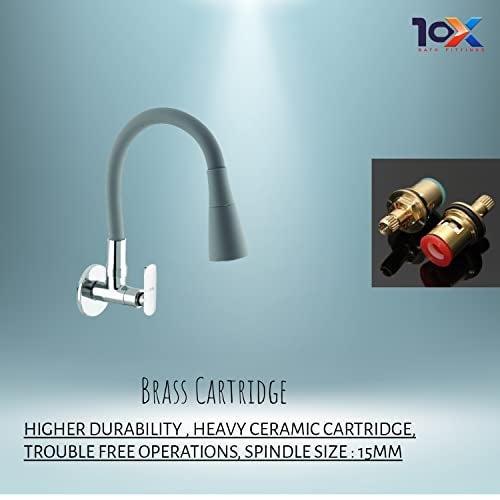 10X Sink Tap for Kitchen BL-8756 - Flexible Neck Dual Flow Grey 2 Function Shower/Foam Flow Wall Mount - Chrome - Image 3