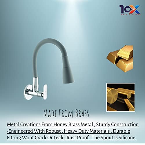 10X Sink Tap for Kitchen BL-8756 - Flexible Neck Dual Flow Grey 2 Function Shower/Foam Flow Wall Mount - Chrome - Image 4