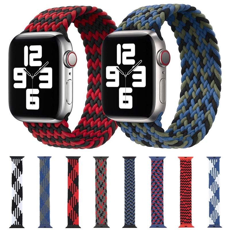 Plastic Buckle Mixed Color Nylon Braided Single Loop Watch Band For Apple Watch Ultra 49mm&Watch Ultra 2 49mm / Series 9&8&7 45mm / SE 3&SE 2&6&SE&5&4 44mm / 3&2&1 42mm, Size:M(Camouflage Red)
