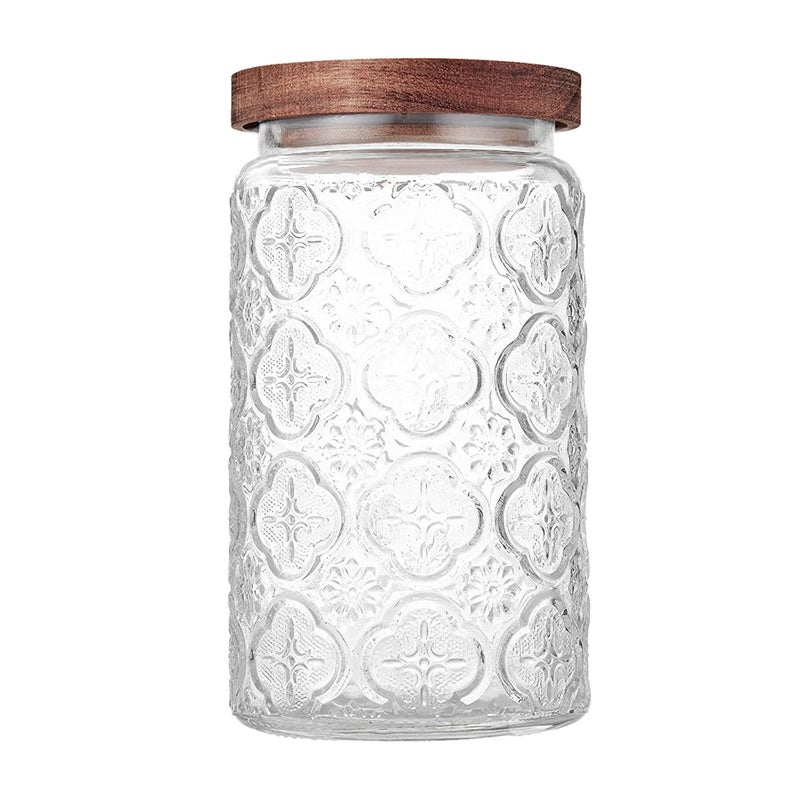 Custde Glass Storage Jars With Airtight Lid, 23.7oz Container For Kitchen Counter with Wooden Lid, brown sugar, candy, coffee, cookie, salt, tea, cute Jar (35oz Large Begonia Flowers) - Image 1