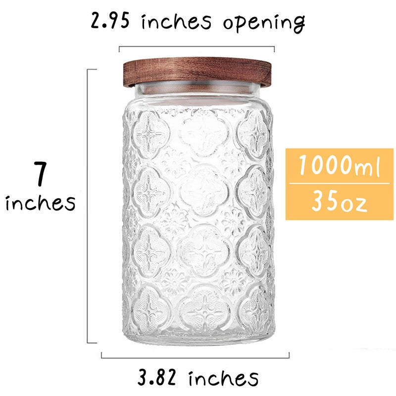 Custde Glass Storage Jars With Airtight Lid, 23.7oz Container For Kitchen Counter with Wooden Lid, brown sugar, candy, coffee, cookie, salt, tea, cute Jar (35oz Large Begonia Flowers) - Image 2