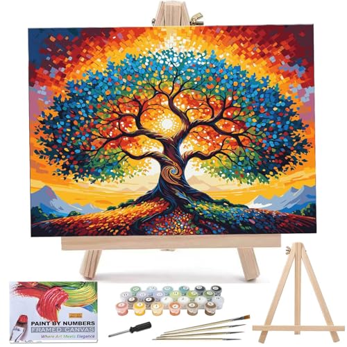 Lovepefe Tree of Life Paint by Numbers Kit for Adults with Framed Beginner Stained Glass Painting Kit Color by Numbers for Adults Canvas DIY Acrylic 12X16 Inches - Image 1