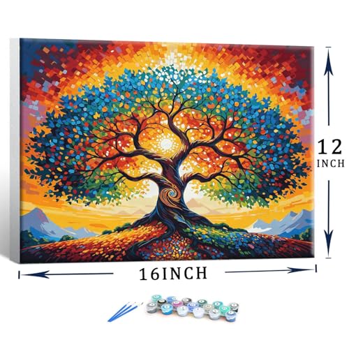 Lovepefe Tree of Life Paint by Numbers Kit for Adults with Framed Beginner Stained Glass Painting Kit Color by Numbers for Adults Canvas DIY Acrylic 12X16 Inches - Image 4