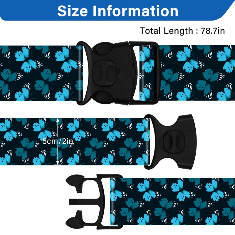 ZHOMA 2 Pack Luggage Straps for Suitcases, Adjustable Travel Belt with Double Lock and Quick Release Buckle, Heavy Duty Nylon Bag Packing Strap, Unique Identifiers Travel Accessories-Blue Butterfly - Image 3