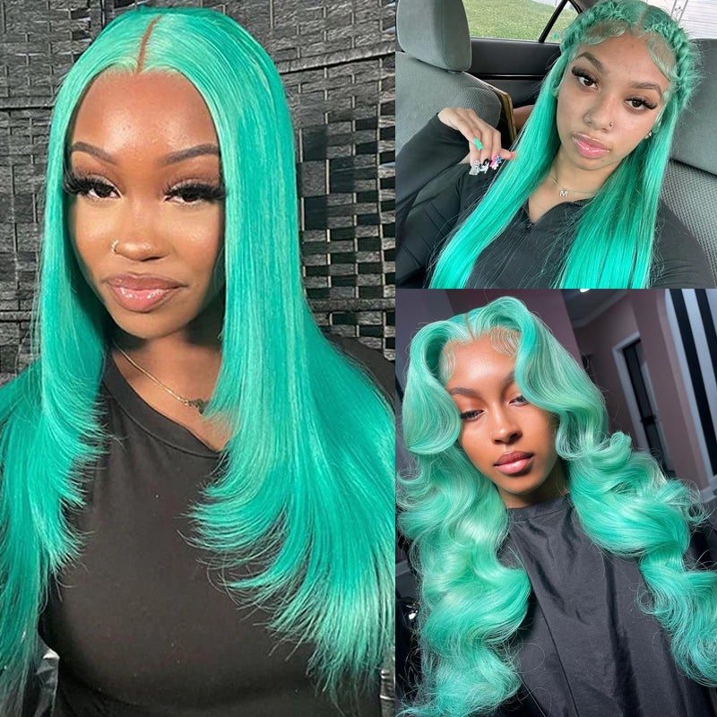 Ubetta Turquoise Lace Front Wigs Human Hair Glueless Transparent 13x6 Lace Front Wigs Human Hair Pre Plucked 28 Inch Colored Aqua Blue Wig Human Hair 180% Density Teal Lace Front Wigs for Black Women - Image 1