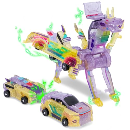SOYUOI 2in1 Transformation Dinosaur Car Toy Magnetic Collision Robots for Kids Exciting Transforming Toy for Boys Girls Ideal Birthday Purple - Image 1