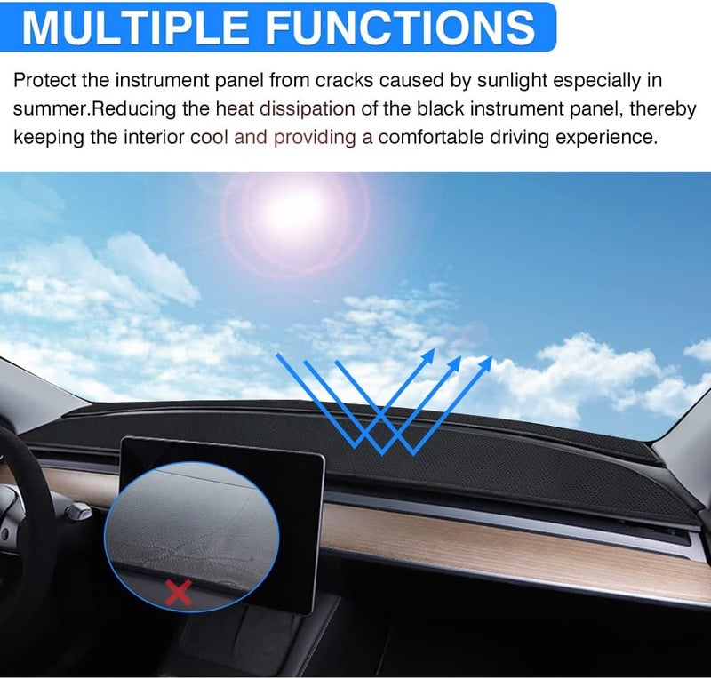 Autorder Dashboard Cover Mat for 2017-2023 Tesla Model 3/Model Y Accessories Dash Cover Dash Mat Sunshade Glare UV Rays Protector for Model 3/Y - Image 3