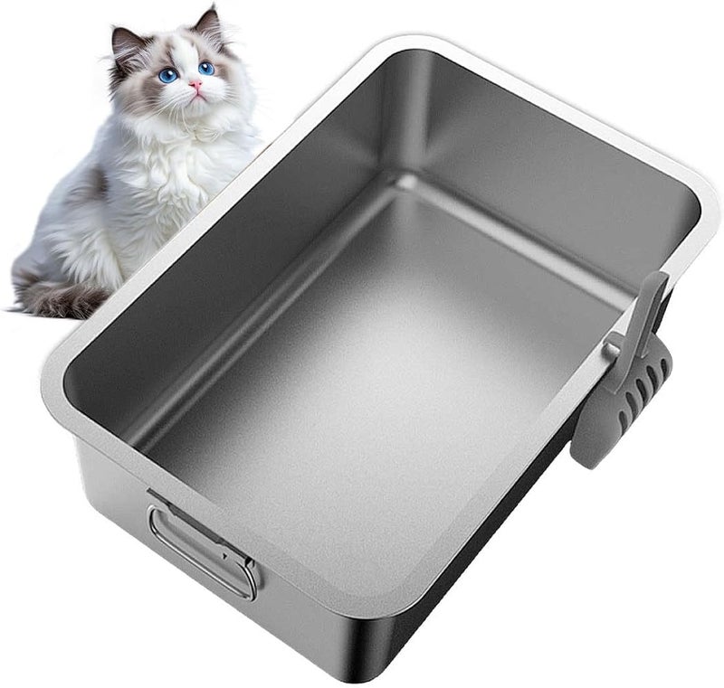 Sharpdo Large Stainless Steel Cat Litter Box Cat Toilet Metal Kitten Litter Pan with Cat Litter Scoop - Image 1