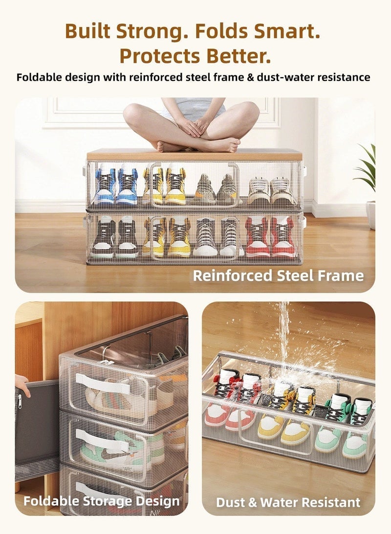 SOTEN 2 Pcs Shoe Rack Shoe Cabinet with Reinforced Steel Frame, Foldable & Stackable Modular Shoe Storage Box Clothes Organizer, Multi-Purpose Storage Boxes for Shoes, Clothes, Toys, Bedding and Under-Bed Organization - Image 5