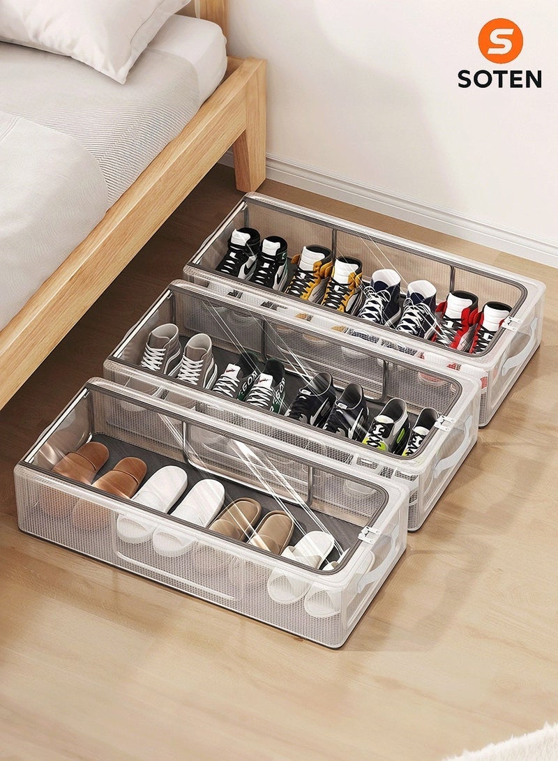 SOTEN 2 Pcs Shoe Rack Shoe Cabinet with Reinforced Steel Frame, Foldable & Stackable Modular Shoe Storage Box Clothes Organizer, Multi-Purpose Storage Boxes for Shoes, Clothes, Toys, Bedding and Under-Bed Organization - Image 1