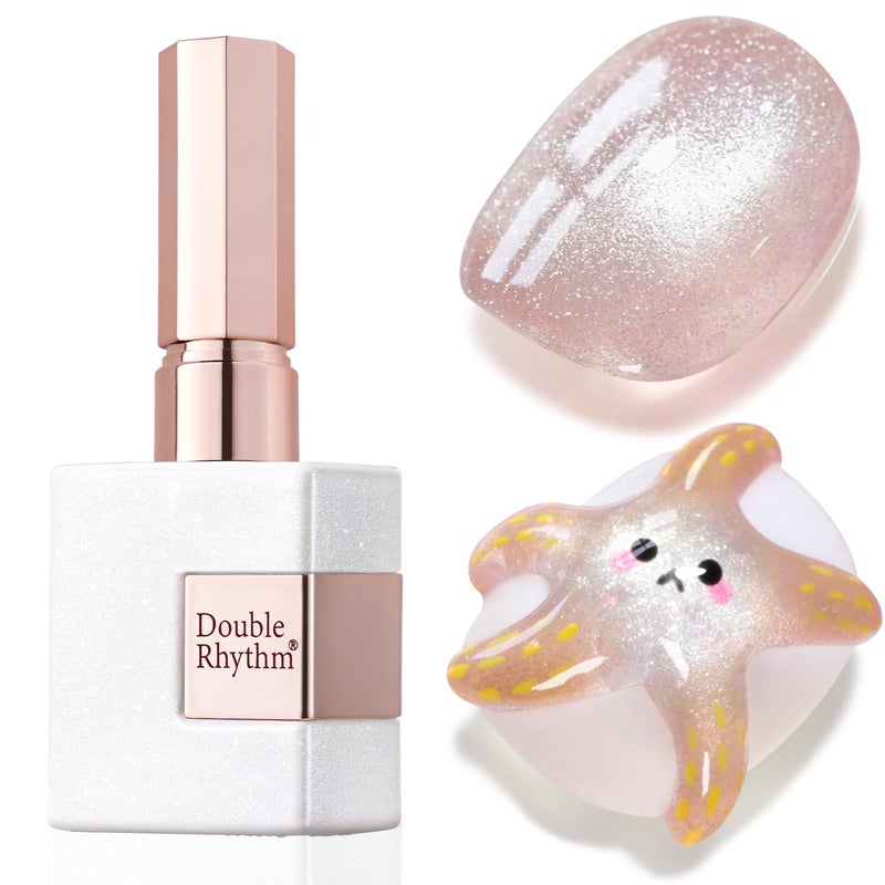 Double Rhythm Cat Eye Gel Polish with Magnet 15ML Holographic Glitter Shimmer Translucent Jelly Color 0.5 OZ Magnetic Gel Polish Salon DIY at Home (Nude-MC1020) - Image 1