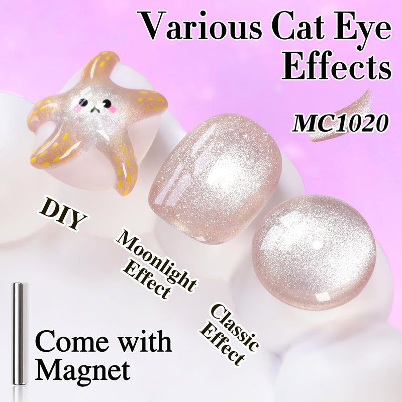 Double Rhythm Cat Eye Gel Polish with Magnet 15ML Holographic Glitter Shimmer Translucent Jelly Color 0.5 OZ Magnetic Gel Polish Salon DIY at Home (Nude-MC1020) - Image 2