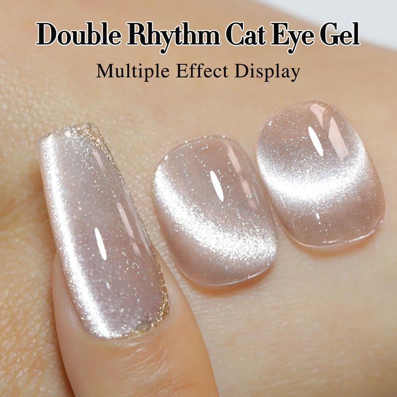 Double Rhythm Cat Eye Gel Polish with Magnet 15ML Holographic Glitter Shimmer Translucent Jelly Color 0.5 OZ Magnetic Gel Polish Salon DIY at Home (Nude-MC1020) - Image 4
