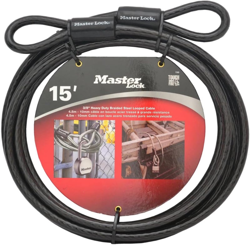 Master Lock 72DPF 15ft Steel Cable with Looped Ends - Black - Image 3