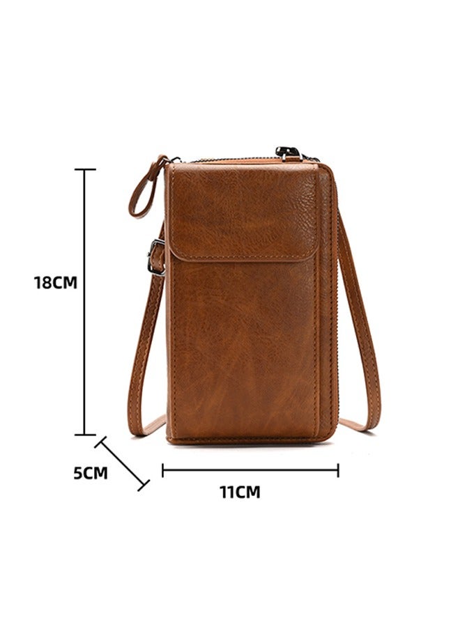 Ladies Bag Diagonal Brown Multifunctional Mobile Phone Bag Ladies Shoulder Wallet - Image 5