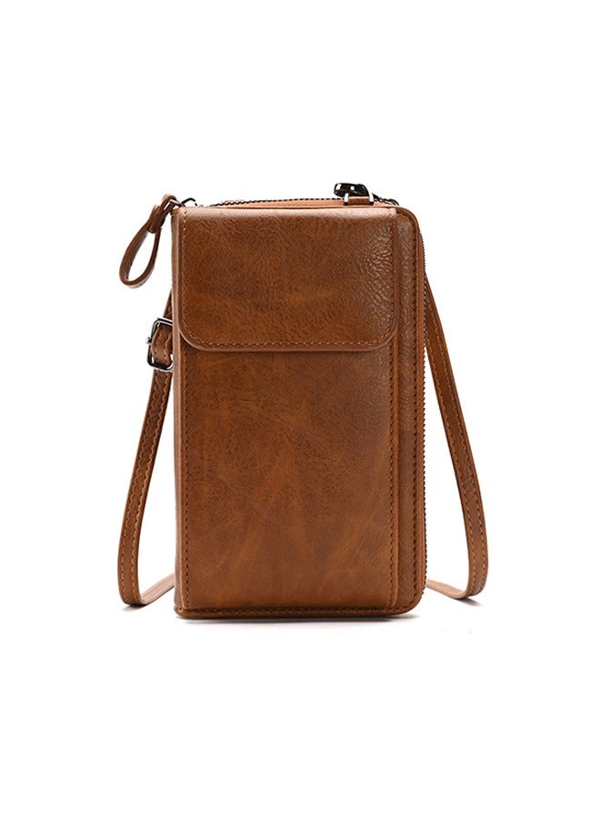 Ladies Bag Diagonal Brown Multifunctional Mobile Phone Bag Ladies Shoulder Wallet - Image 1