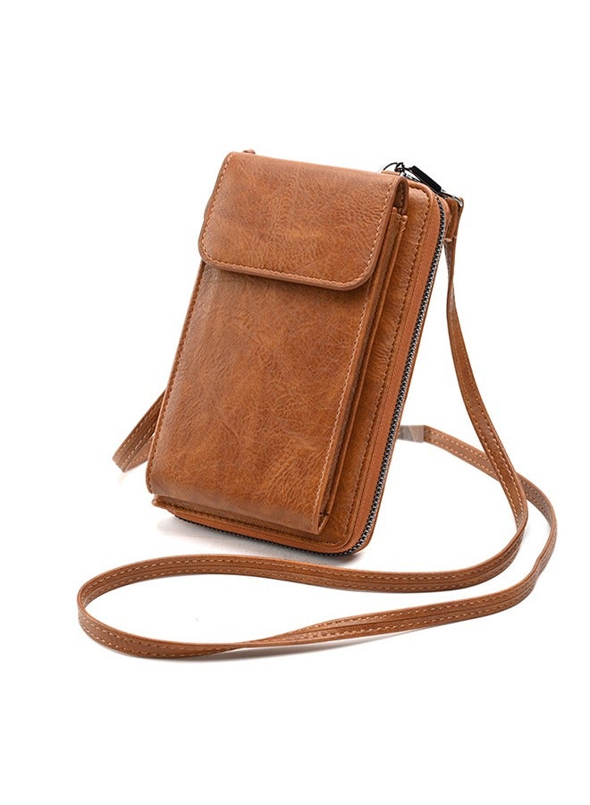 Ladies Bag Diagonal Brown Multifunctional Mobile Phone Bag Ladies Shoulder Wallet - Image 4