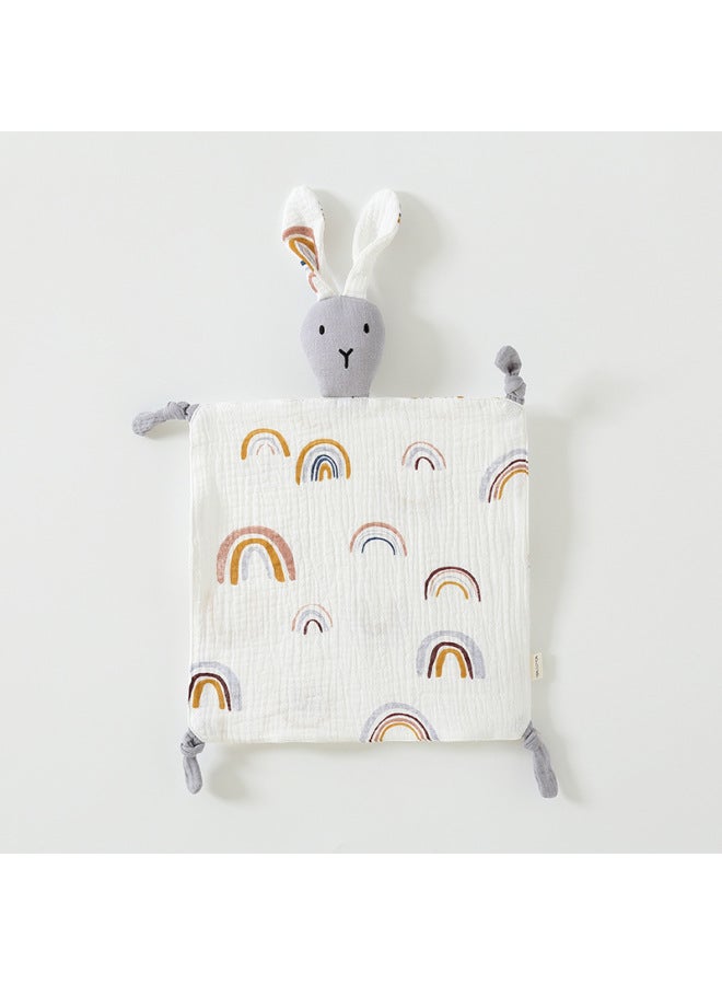 Soft Plush Baby Doll Toy Nesting Cloth Pacifier For Infants And Toddlers With Mouth Opening Simulation Furry Plush Design-Color:Grey Rainbow (gauze Pattern Rabbit) - Image 1