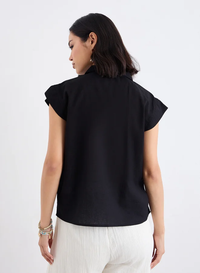 Styli Styli Women Black Resort Collar Shirt with Buttons