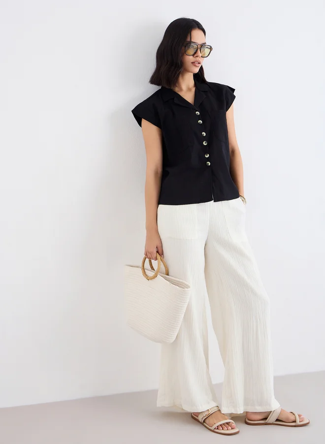 Styli Styli Women Black Resort Collar Shirt with Buttons